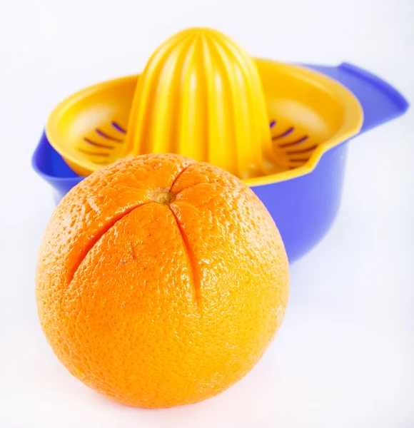 Orange juice, juicer and orange — Stock Photo, Image