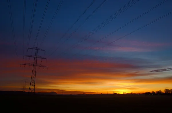 stock image Sunrise and power line