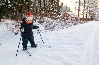 Little Boy Cross Country Skiing clipart