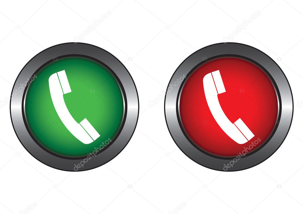 Red and green buttons with a telephone