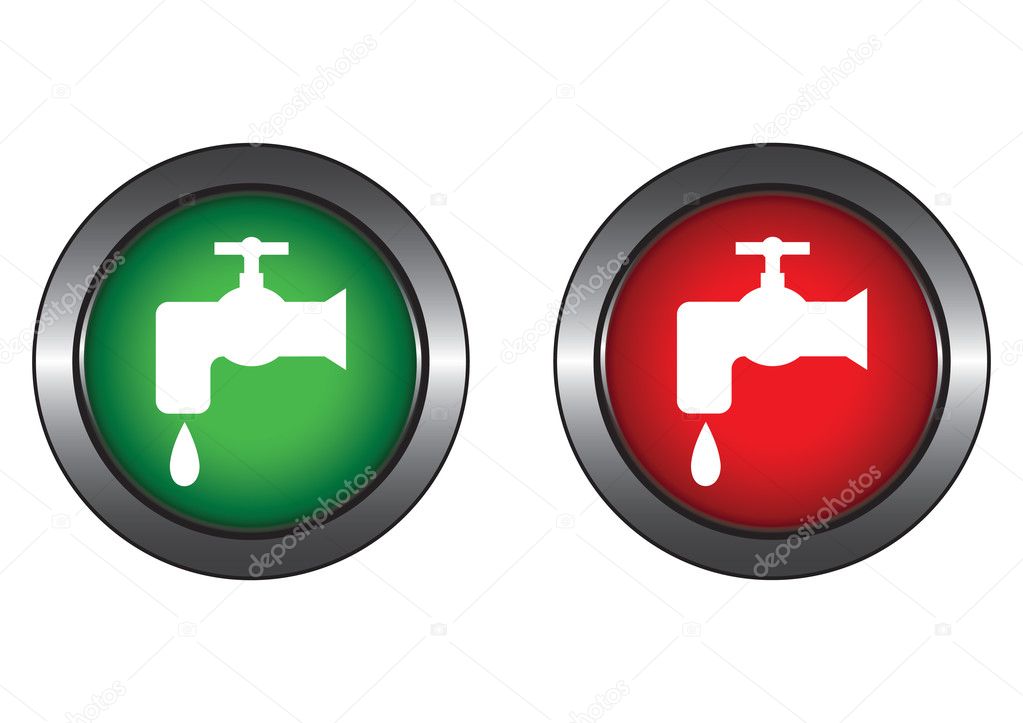 Red and green buttons with water tap