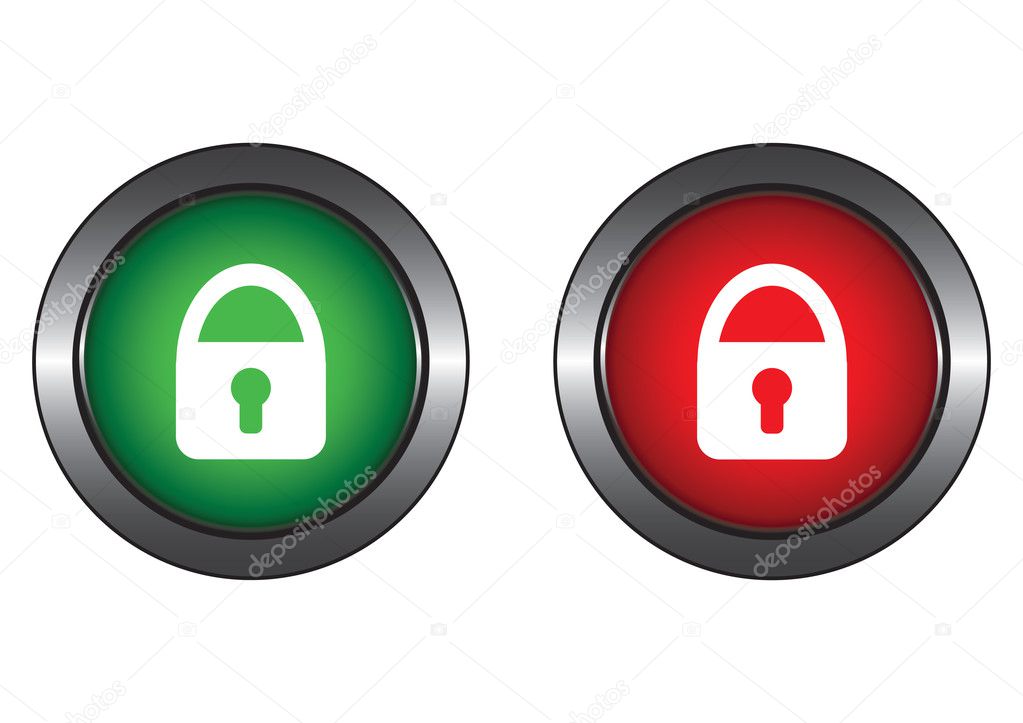 Red and green buttons with a lock