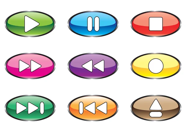 Nine varicoloured buttons for player — Stock Vector
