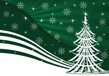 Christmas tree and green background clipart