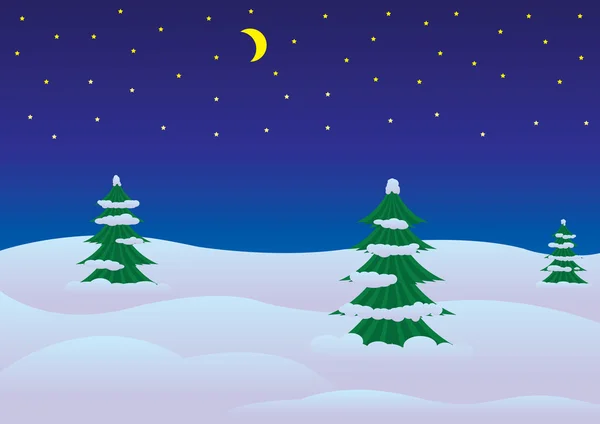 Noche, paisaje invernal — Vector de stock