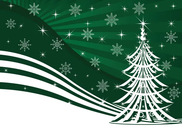 Kerstboom en groene achtergrond — Stockvector