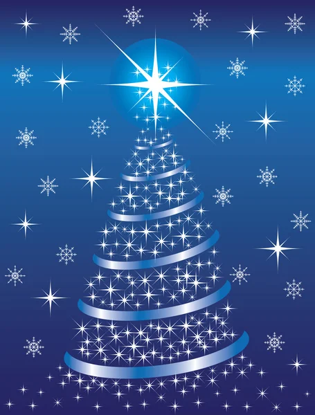 Sfondo blu con un abete di Natale — Vettoriale Stock