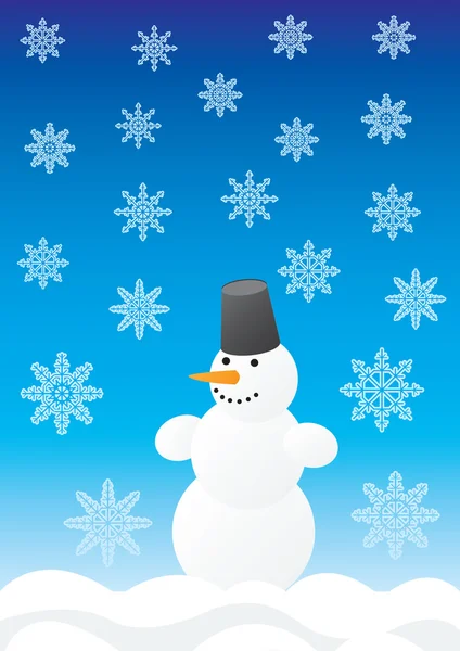 Bonhomme de neige et flocons — Image vectorielle