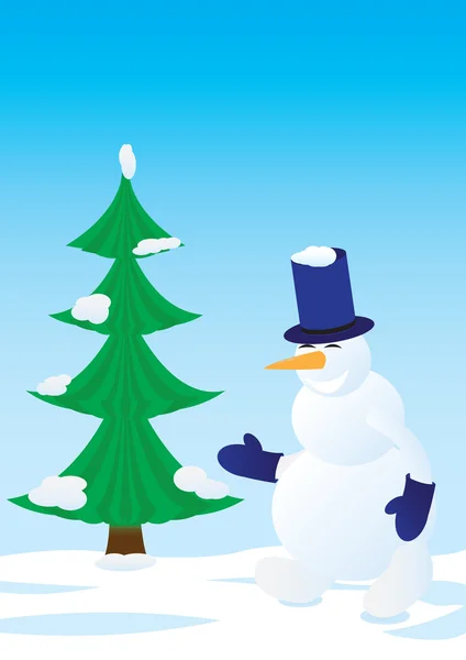 Snowman and spruce — Stock Vector