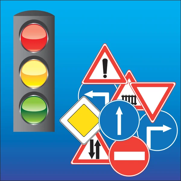 Señales de tráfico y semáforo — Vector de stock