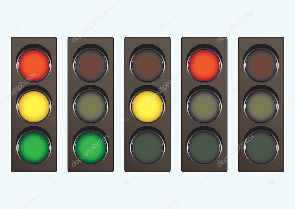 Different traffic light signals on a light background