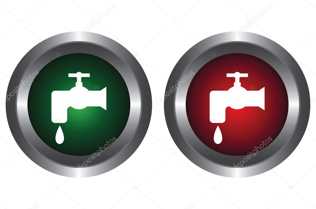 Two buttons with water tap on a white background