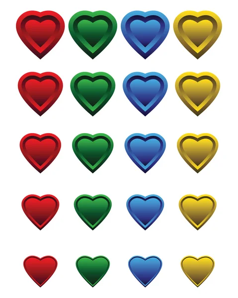 Um conjunto de corações coloridos — Vetor de Stock