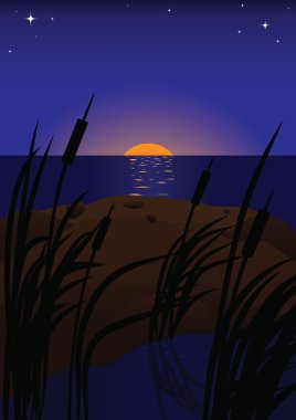 Sunset over lake clipart