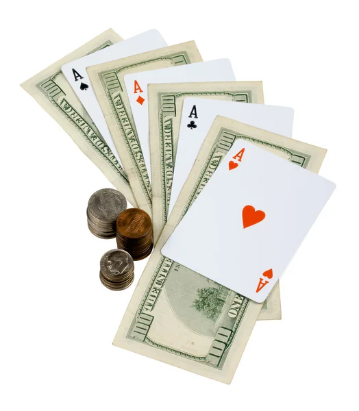 Cuatro ases. Dinero y tarjetas — Foto de Stock