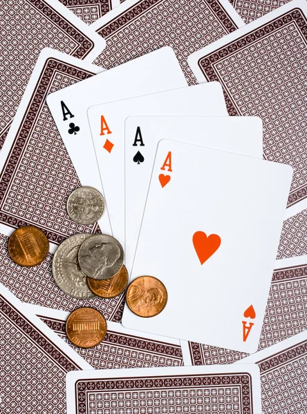 Four aces. Money and Cards — Stock Photo, Image