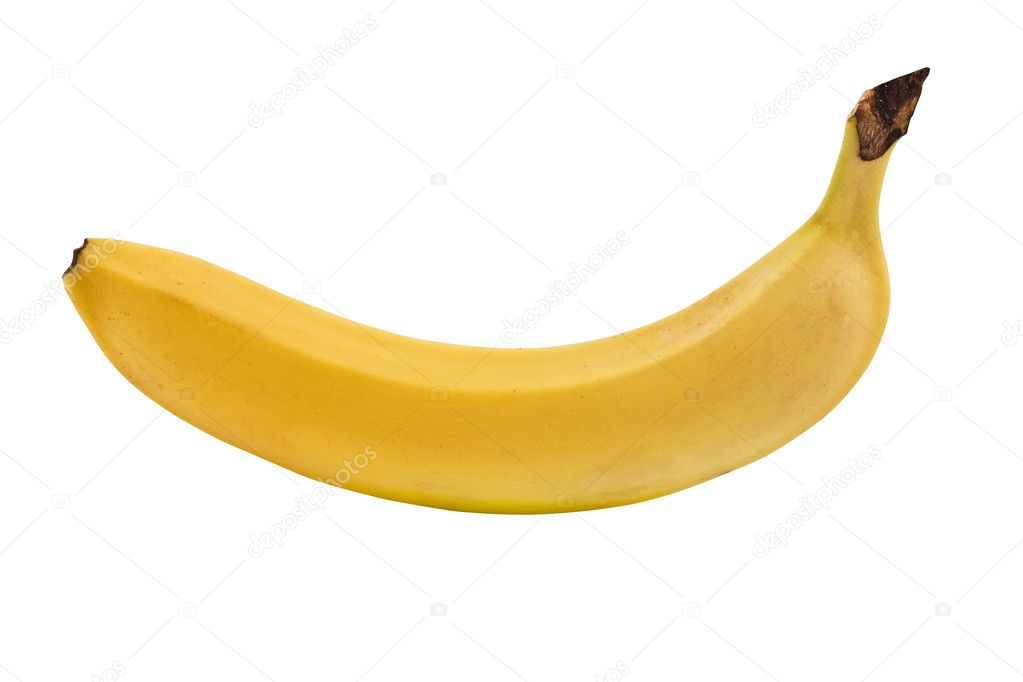 One ripe banana on white background