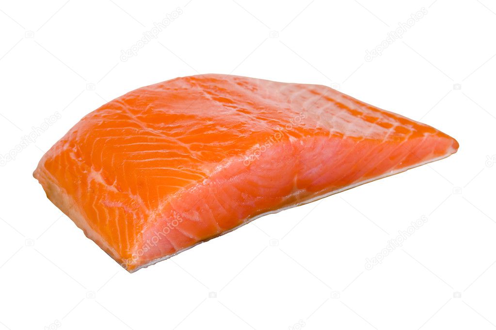 Salmon fillets on a white background