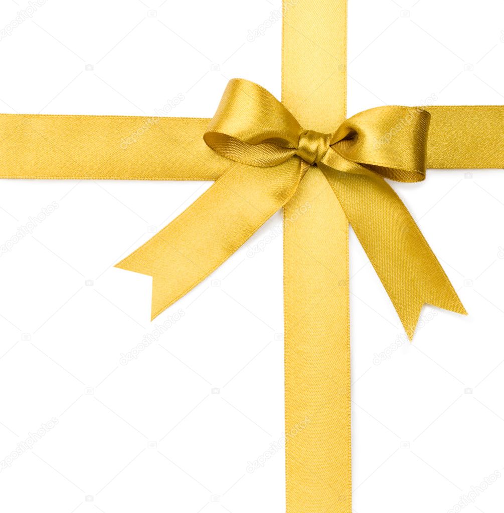 Beautiful gold bow on white background