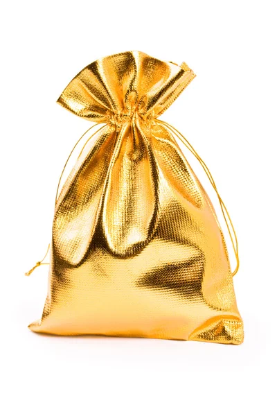 Gold bag with gifts — Stock Photo, Image