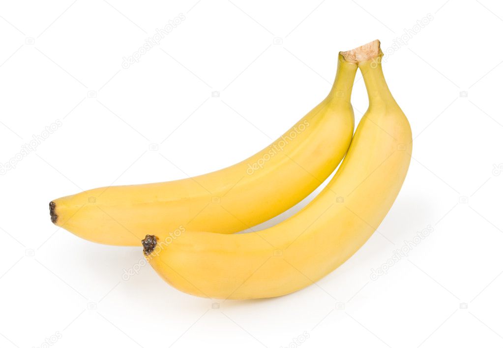 Two ripe banana on white background
