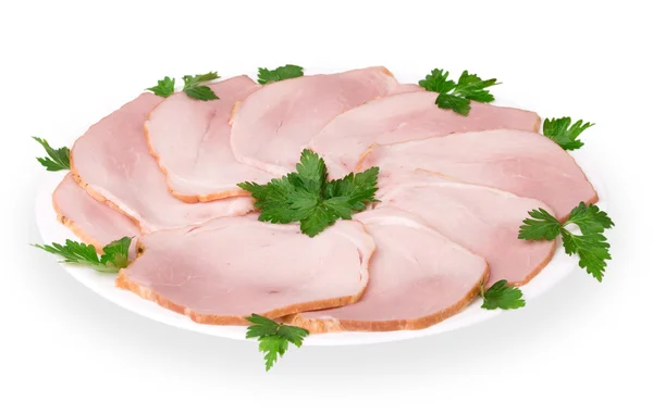 Мясо на белой тарелке — стоковое фото
