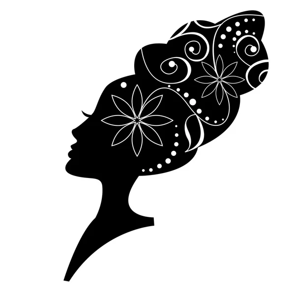 Floral hairstyle, woman face silhouette — Stock Vector