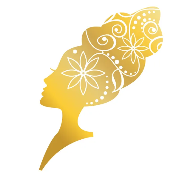 Altın saç modeli, kadın yüzü siluet — Stok Vektör