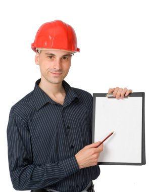 Construction worker with a blank sign clipart
