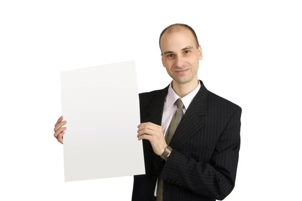 Hombre sosteniendo un signo en blanco —  Fotos de Stock
