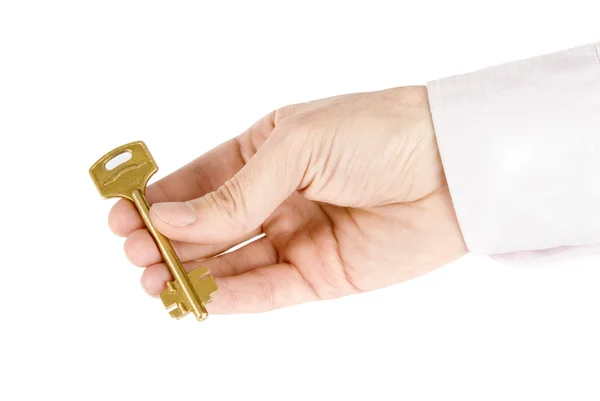 Stary klucz w ręku — Zdjęcie stockowe