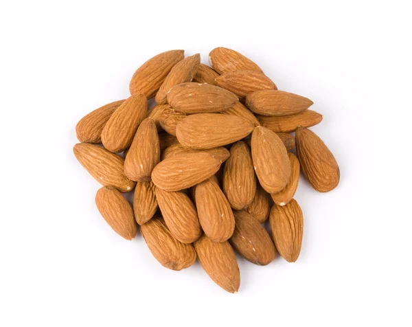 Pile of almonds on white background — Stock Photo, Image