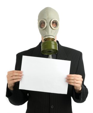 Business man in a gas mask clipart