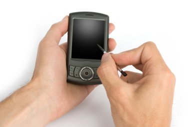 Mobile phone in man hand clipart