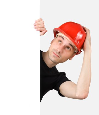 Construction worker with a blank sign clipart