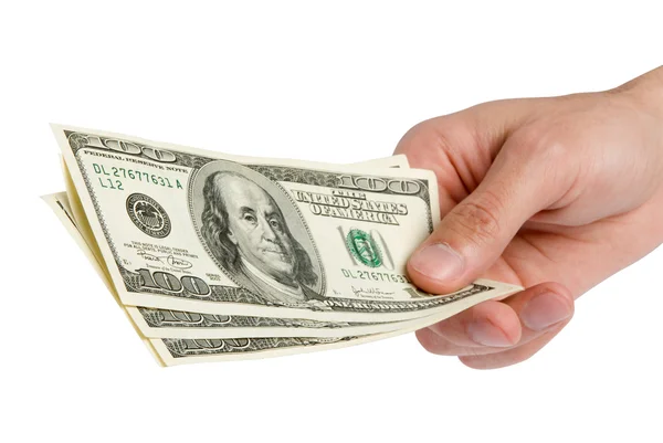 Αμερικανικά δολάρια σε ένα χέρι — Φωτογραφία Αρχείου