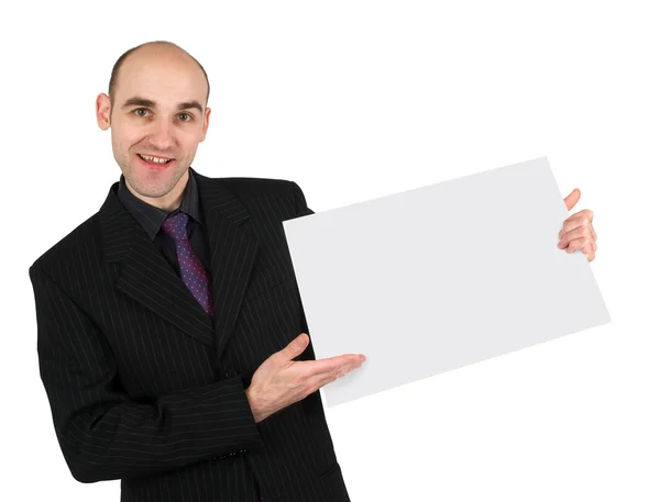 Homem de negócios com um sinal em branco — Fotografia de Stock