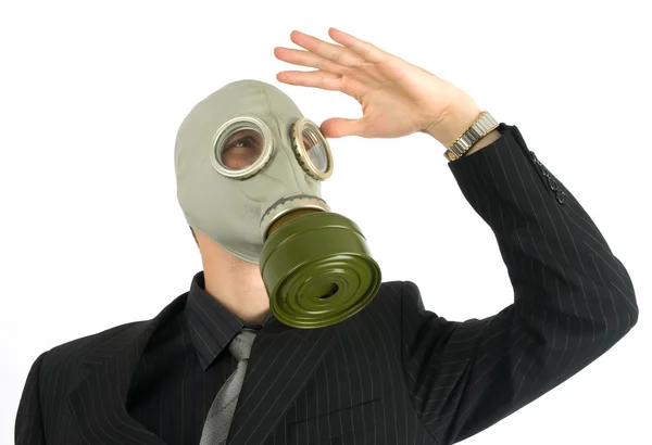 Zakenman in een gas masker — Stockfoto