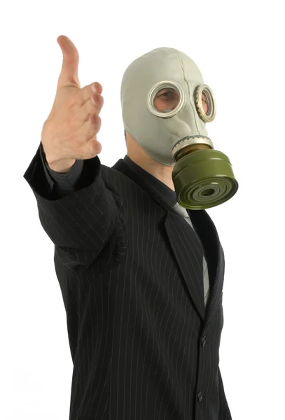 Affärsman med en gasmask — Stockfoto