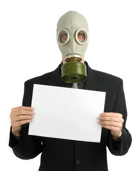 Homem de negócios com uma máscara de gás — Fotografia de Stock
