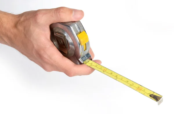 Fita de medição na mão — Fotografia de Stock