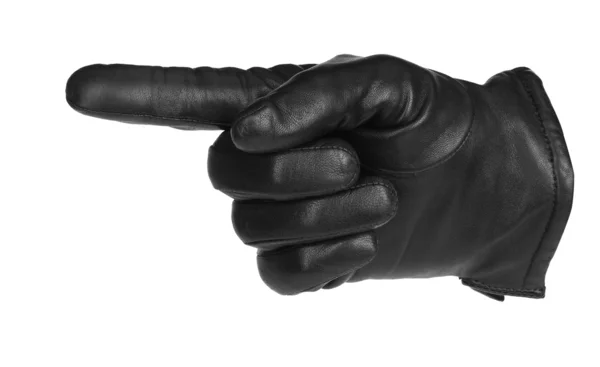 Ein schwarzer Handschuh zeigt — Stockfoto