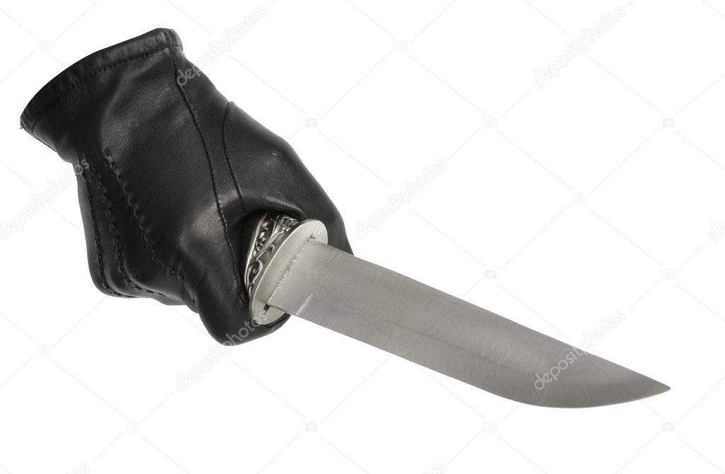 Black leather glove with dagger