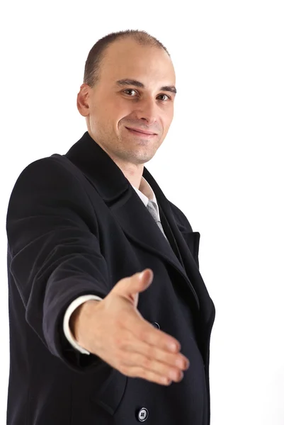 Šťastný obchodní muž nabízí handshake — Stock fotografie