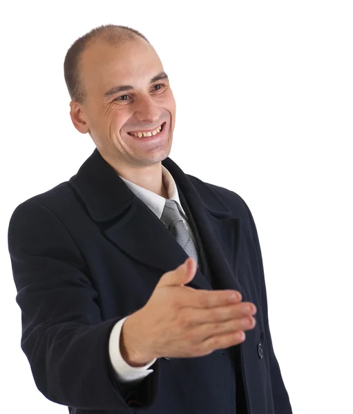 Człowiek szczęśliwy biznesu, oferując uścisk dłoni — Zdjęcie stockowe