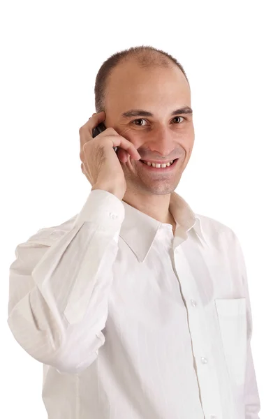 Jóképű férfi-ra mozgatható telefon — Stock Fotó