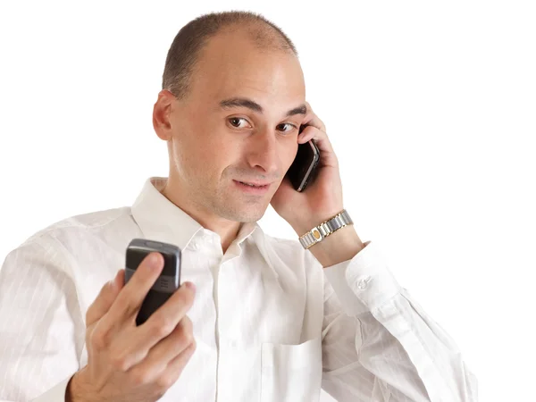 İş adamı cep telefonuyla konuşuyor. — Stok fotoğraf