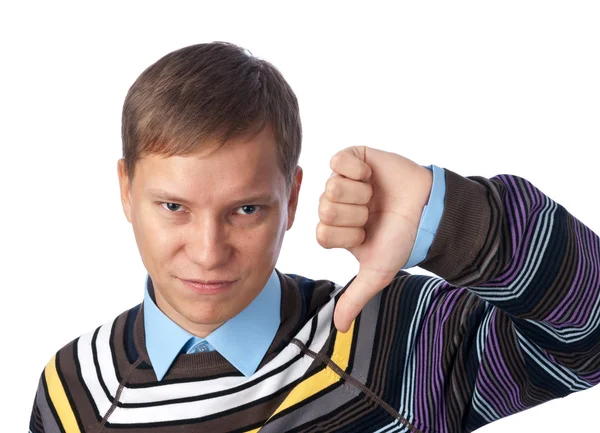 Young man with thumbs down — Stock Photo, Image