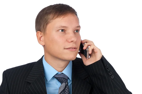 Obchodní muž mluví na jeho mobilní telefon — Stock fotografie