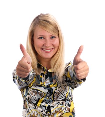 Happy young lady showing thumb clipart